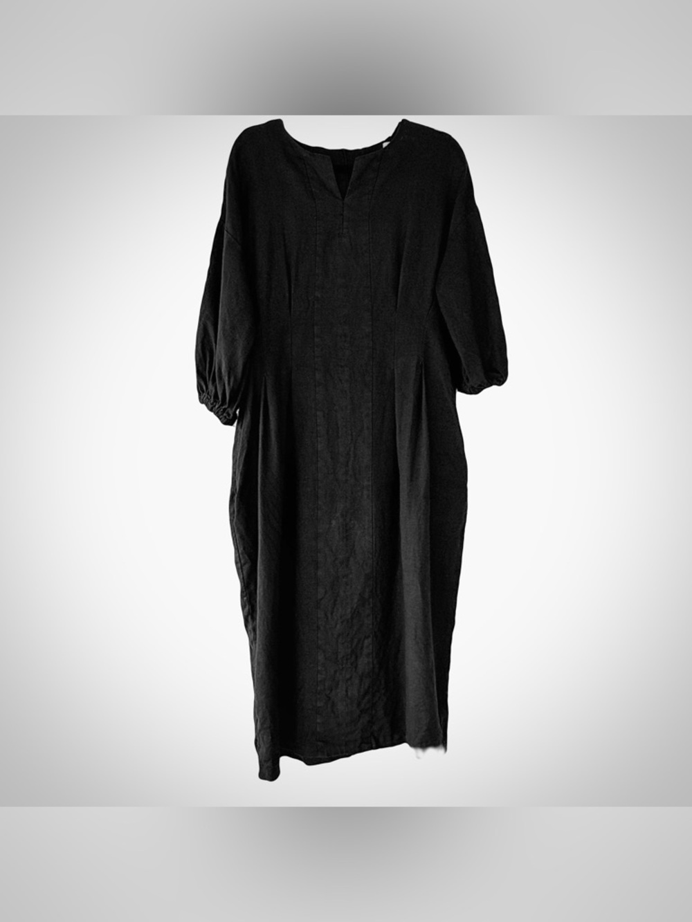 Magic Linen Handmade BALLOON SLEEVE 100% LINEN DRESS BORNEO Black size XL